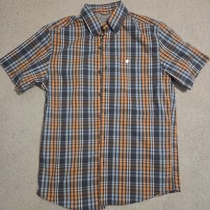 Eddie Bauer Orange and Gray Plaid Button Down Shirt NEW